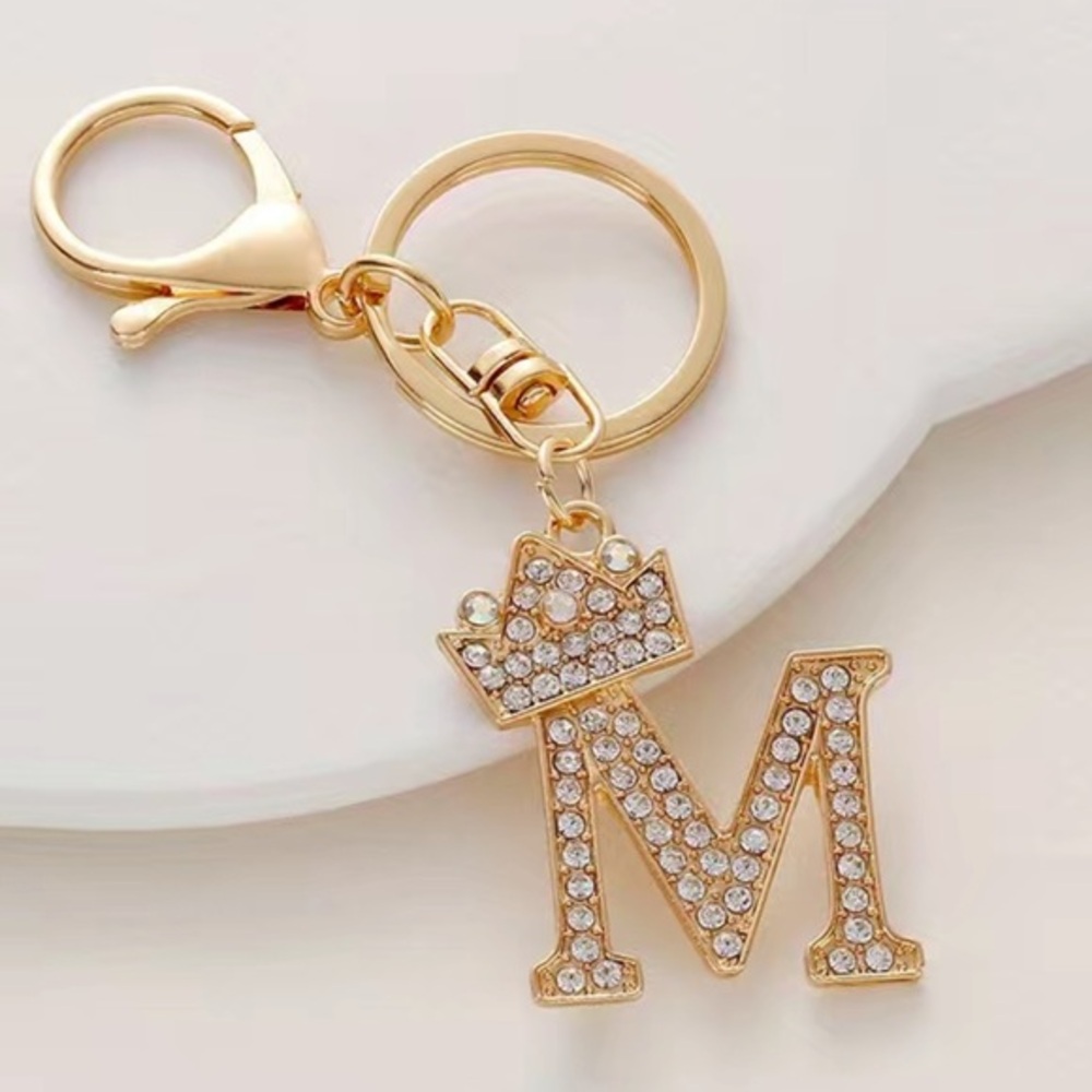 Fashion Key Chain English Alphabet letter M Metal & Rhinestone gold